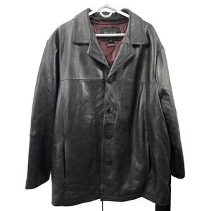Y2K Wilsons Leather Pelle Studio Coat Men 2XL Trench‎ Coat Black 90s Grunge Goth